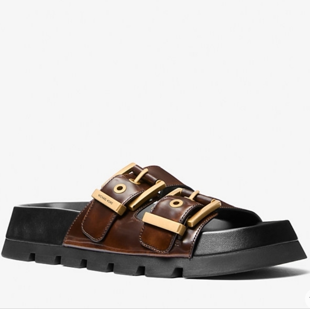 NIB MICHAEL Michael Kors Colby Burnished Leather Flat Sandal